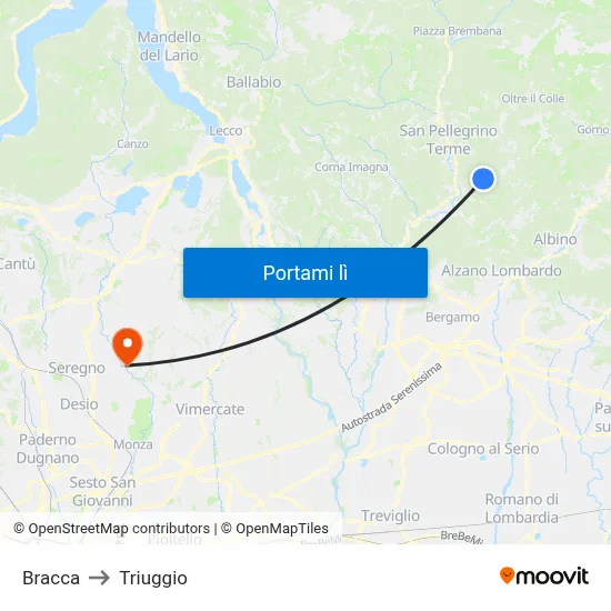 Bracca to Triuggio map