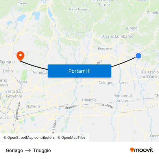 Gorlago to Triuggio map