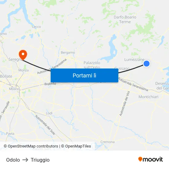 Odolo to Triuggio map