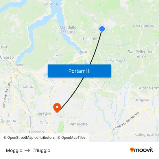Moggio to Triuggio map