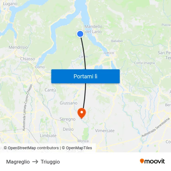 Magreglio to Triuggio map