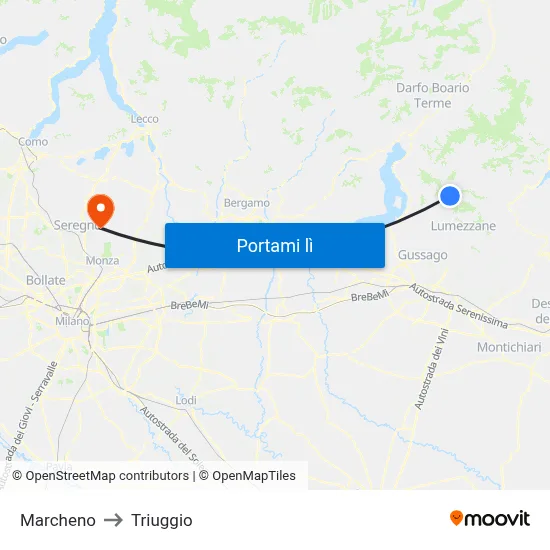 Marcheno to Triuggio map