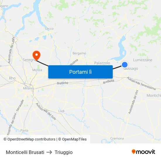 Monticelli Brusati to Triuggio map