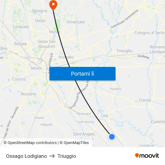 Ossago Lodigiano to Triuggio map
