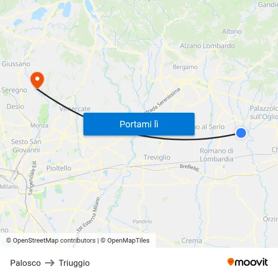 Palosco to Triuggio map