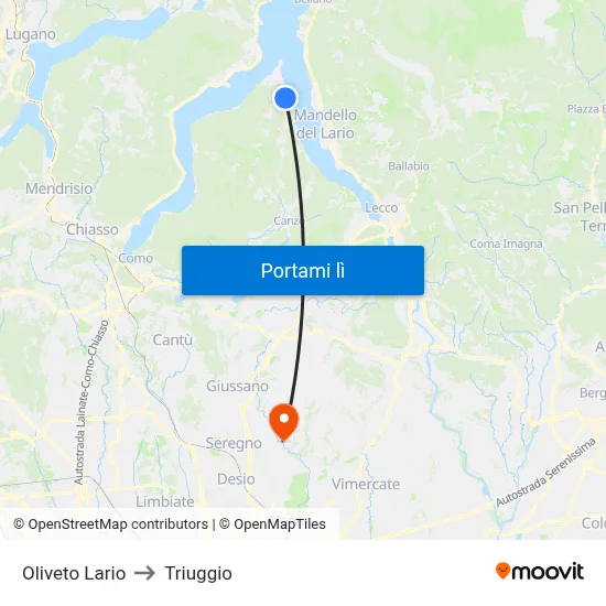 Oliveto Lario to Triuggio map