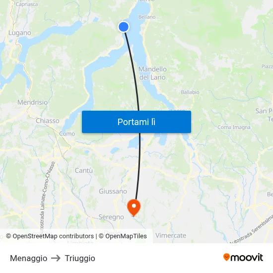 Menaggio to Triuggio map