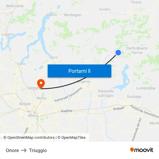 Onore to Triuggio map