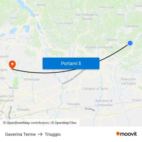Gaverina Terme to Triuggio map