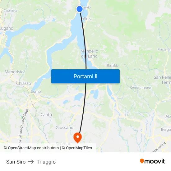 San Siro to Triuggio map