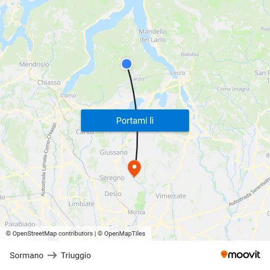Sormano to Triuggio map