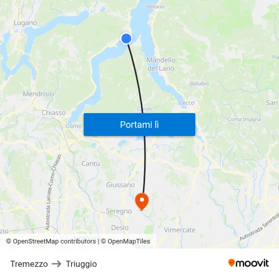 Tremezzo to Triuggio map