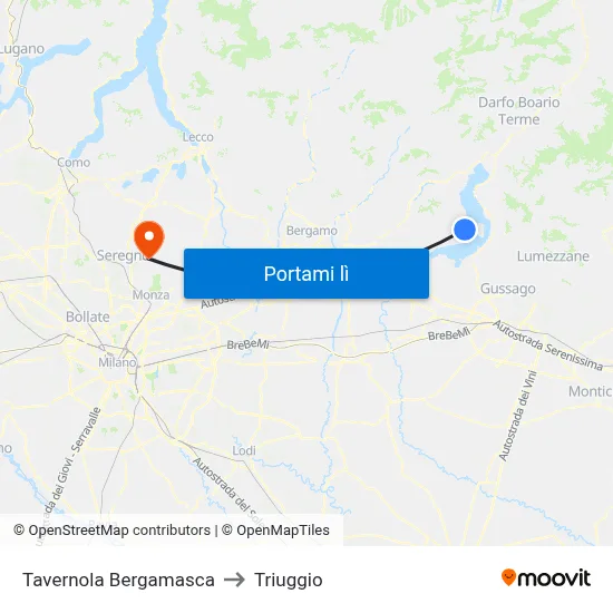 Tavernola Bergamasca to Triuggio map