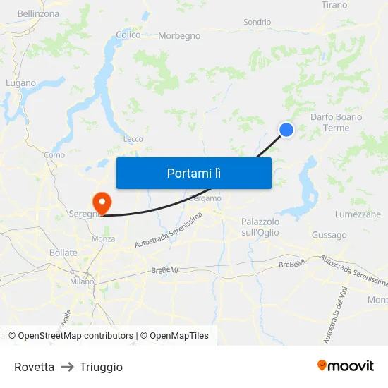 Rovetta to Triuggio map