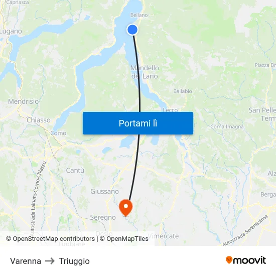 Varenna to Triuggio map