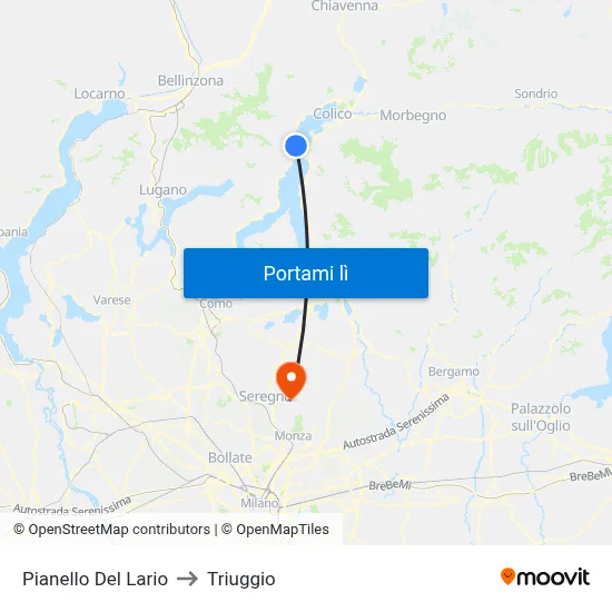 Pianello Del Lario to Triuggio map