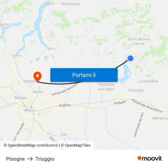 Pisogne to Triuggio map