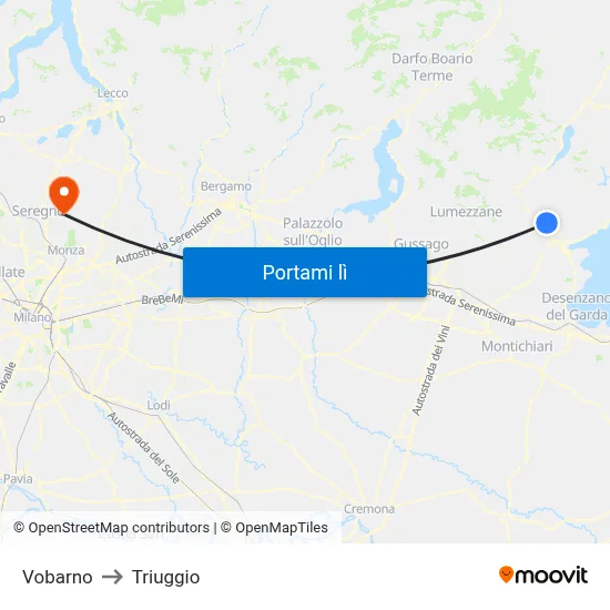 Vobarno to Triuggio map