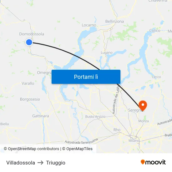 Villadossola to Triuggio map
