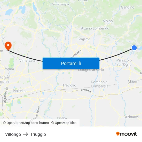Villongo to Triuggio map