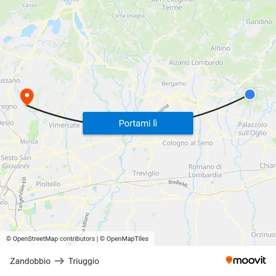 Zandobbio to Triuggio map