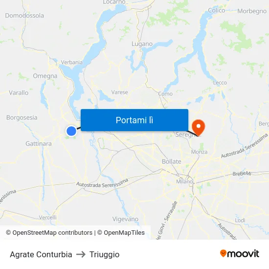 Agrate Conturbia to Triuggio map