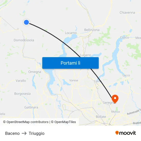 Baceno to Triuggio map