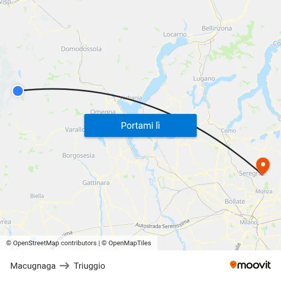 Macugnaga to Triuggio map