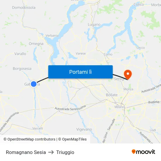 Romagnano Sesia to Triuggio map