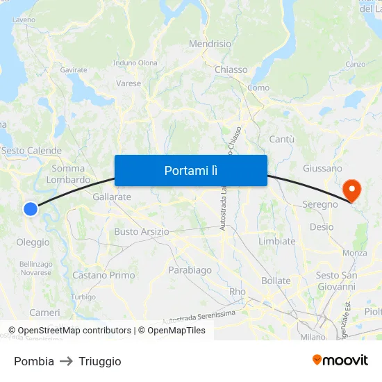 Pombia to Triuggio map