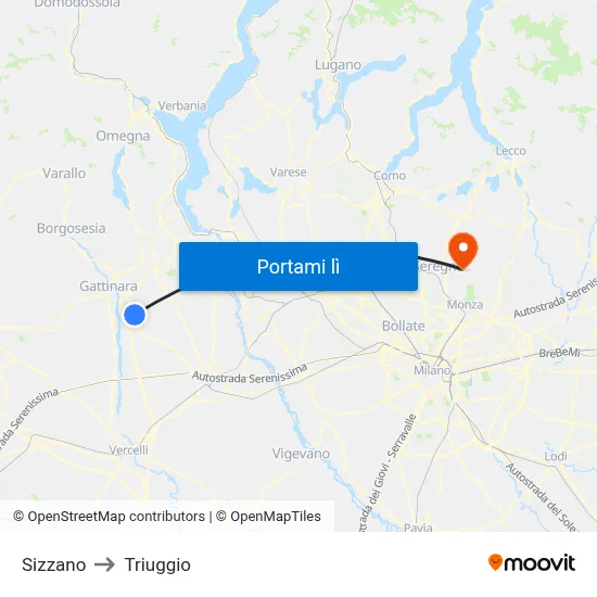 Sizzano to Triuggio map