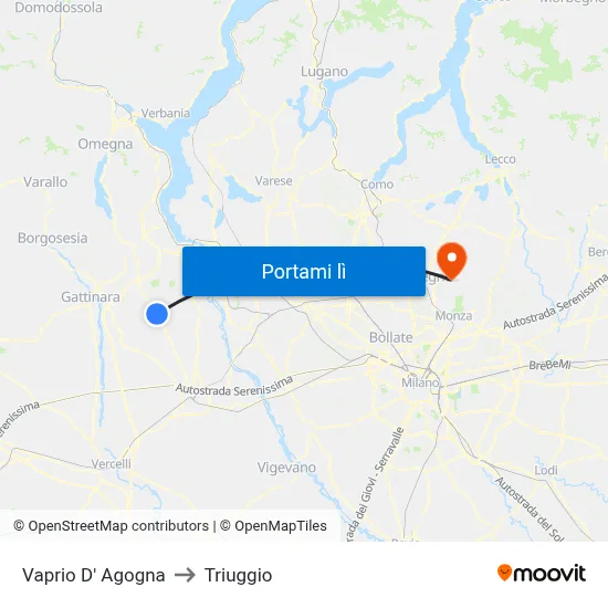 Vaprio D' Agogna to Triuggio map