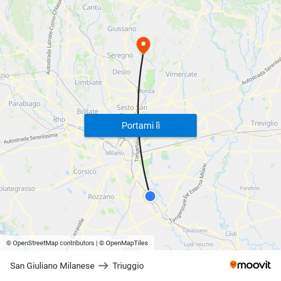 San Giuliano Milanese to Triuggio map