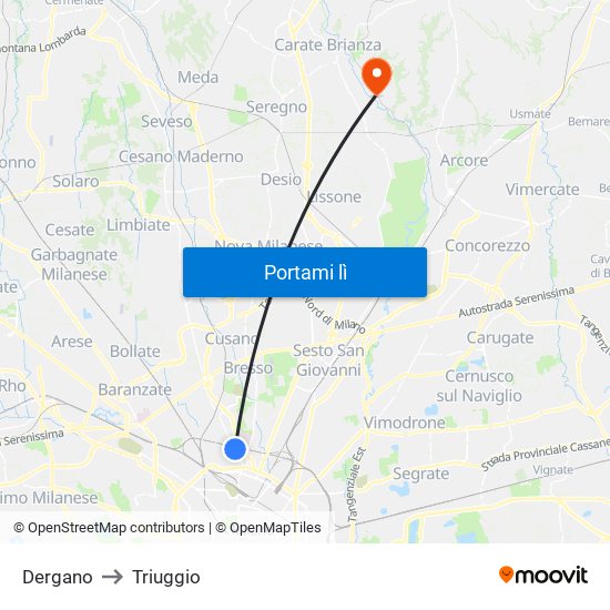 Dergano to Triuggio map