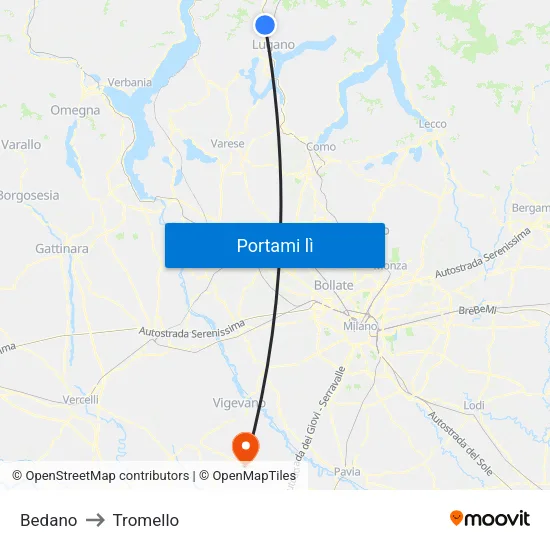 Bedano to Tromello map