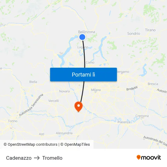 Cadenazzo to Tromello map