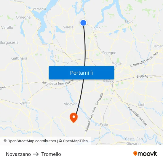 Novazzano to Tromello map