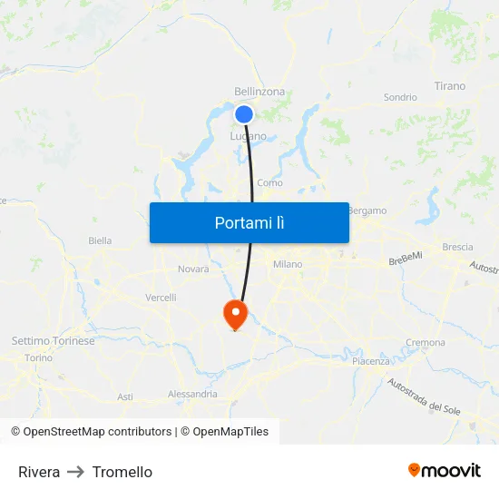 Rivera to Tromello map