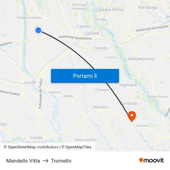 Mandello Vitta to Tromello map