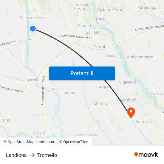Landiona to Tromello map