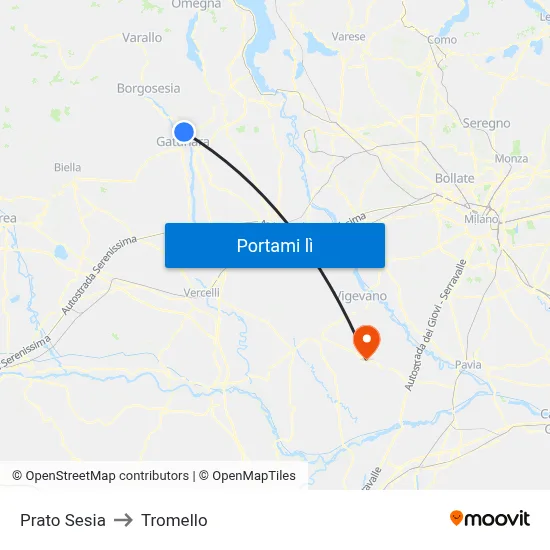 Prato Sesia to Tromello map
