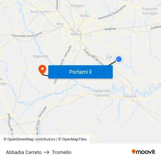 Abbadia Cerreto to Tromello map