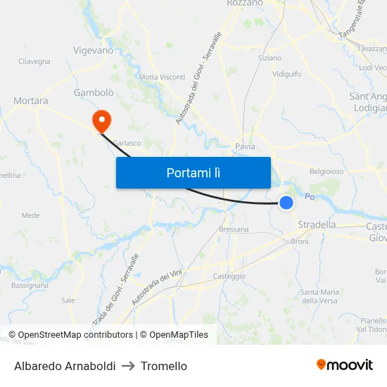 Albaredo Arnaboldi to Tromello map