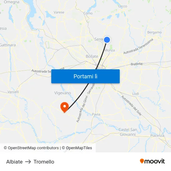 Albiate to Tromello map