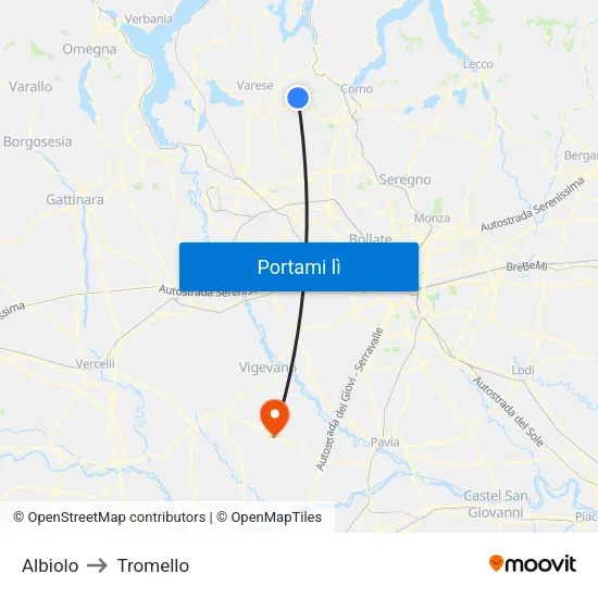 Albiolo to Tromello map