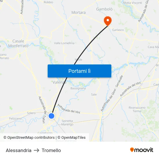 Alessandria to Tromello map