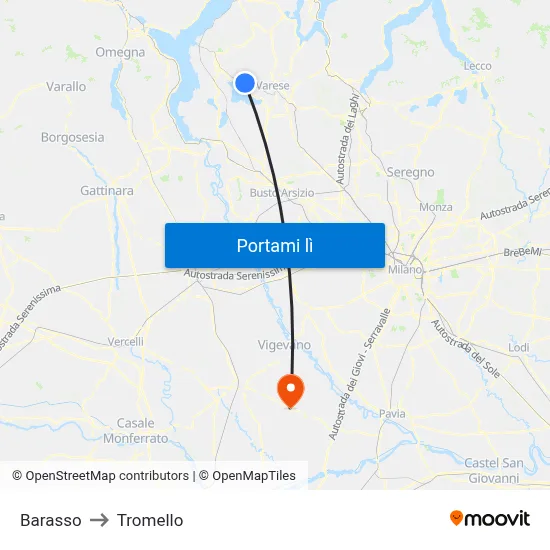 Barasso to Tromello map