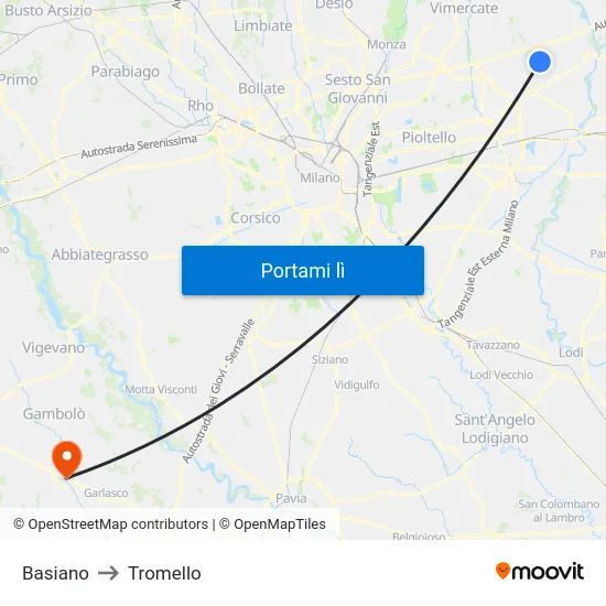 Basiano to Tromello map