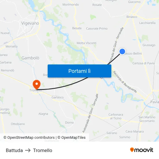 Battuda to Tromello map