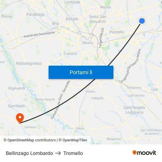 Bellinzago Lombardo to Tromello map